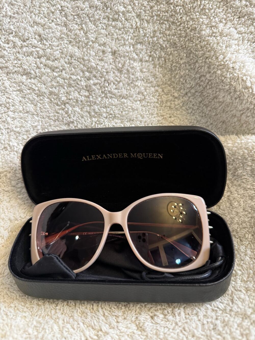 Alexander McQueen Oversized Square Sunglasses Pink Studded Frame Italy Designer